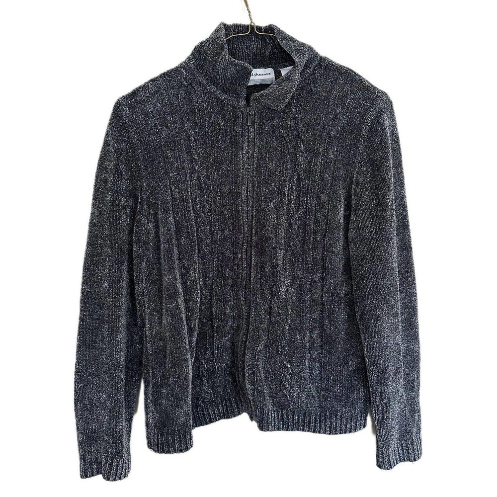 Alfred Diner Grey Cardigan Zipper Size M Petite